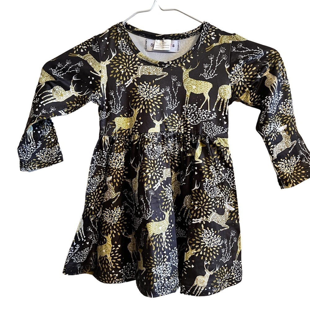 Little Girls / Toddler Deer Knit Long-Sleeve Dress ~ Size XS / 12-18M